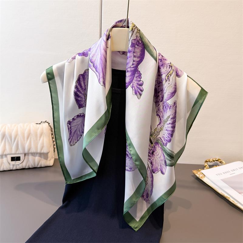 Women's Imitation Silk Square Scarf Soft Satin Print Wrap Foulard Neckerchief Bandannas Hair Skinny Tie Scarves Shawls Travel