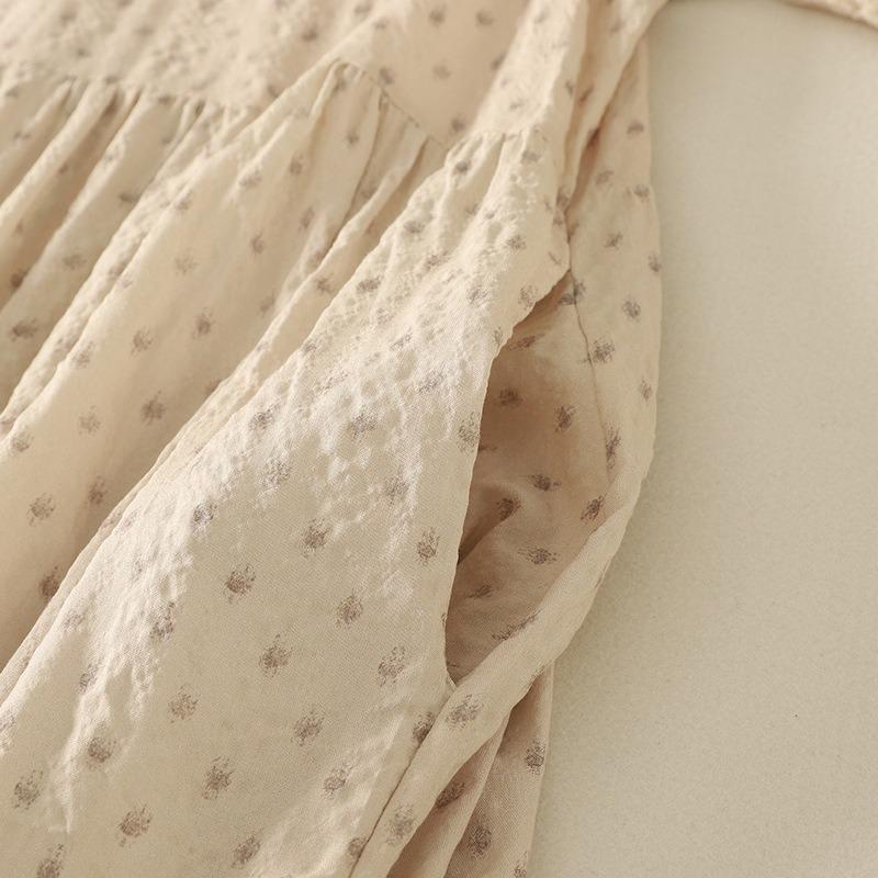 Real spring and summer new cotton and linen literary and retro loose V-neck Japanese and Korean travel dress women's clothing
