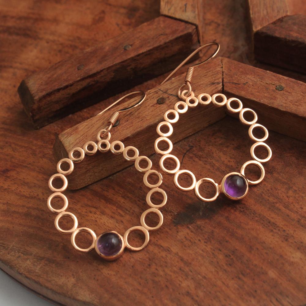 Rose Gold Plated Amethyst Dangle Earring 100% 925 Sterling Silver February Birthstone Jewelry