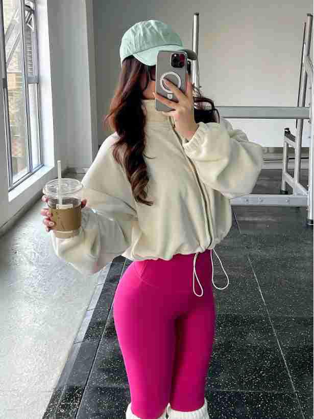 

Women s Thickened Lambswool Sports Jacket - Warm Fleece Autumn/Winter Yoga Outerwear Large