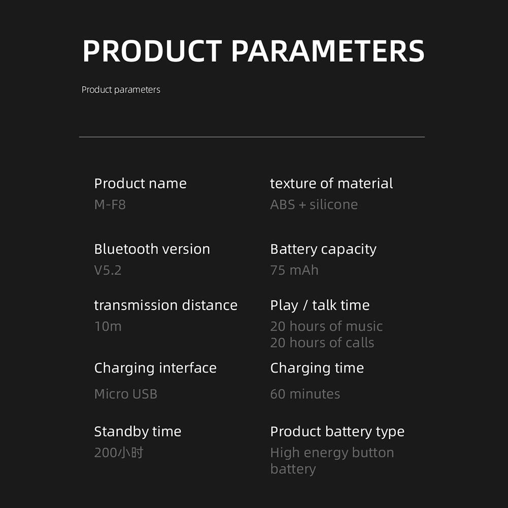 M-F8 Waterproof Hanging Single Ear Earbuds Bluetooth-compatible 5.2 Noise Cancelling Sports Wireless Business Headphones Headset