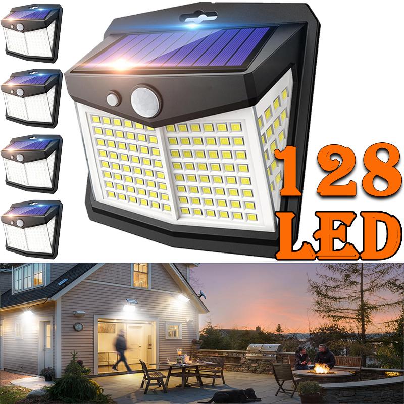 Solar Lights for Outdoor, 128 LED Motion Sensor Security Light with 3 Lighting Modes IP65 Waterproof and Durable for Wall
