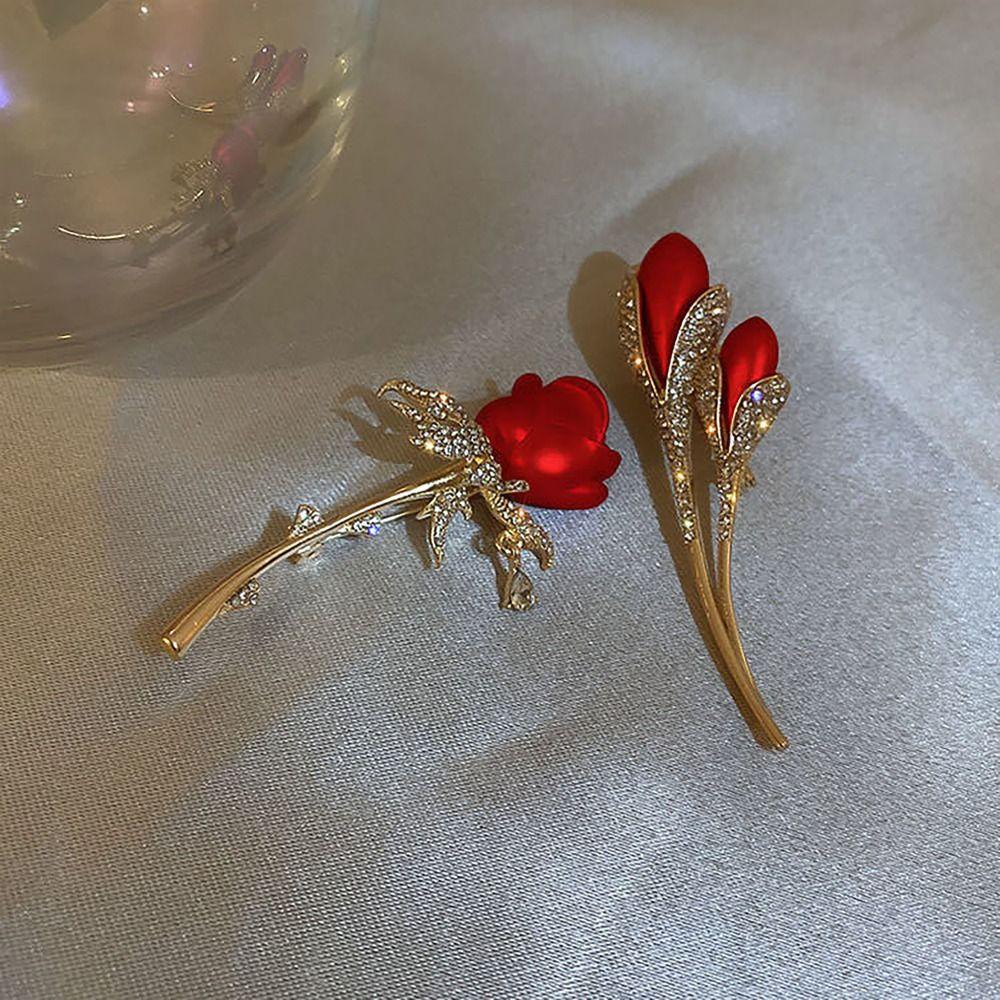 Jewelry Accessories Breast Pin Rhinestone Blouse Brooch Pin Tulip Rose Brooch Valentines Gift
