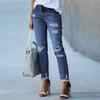 Women's Skinny Ripped Jeans Mid Rise Distressed Destroyed Denim Pants with Pockets Stretchy Slim Fit Jean Trousers