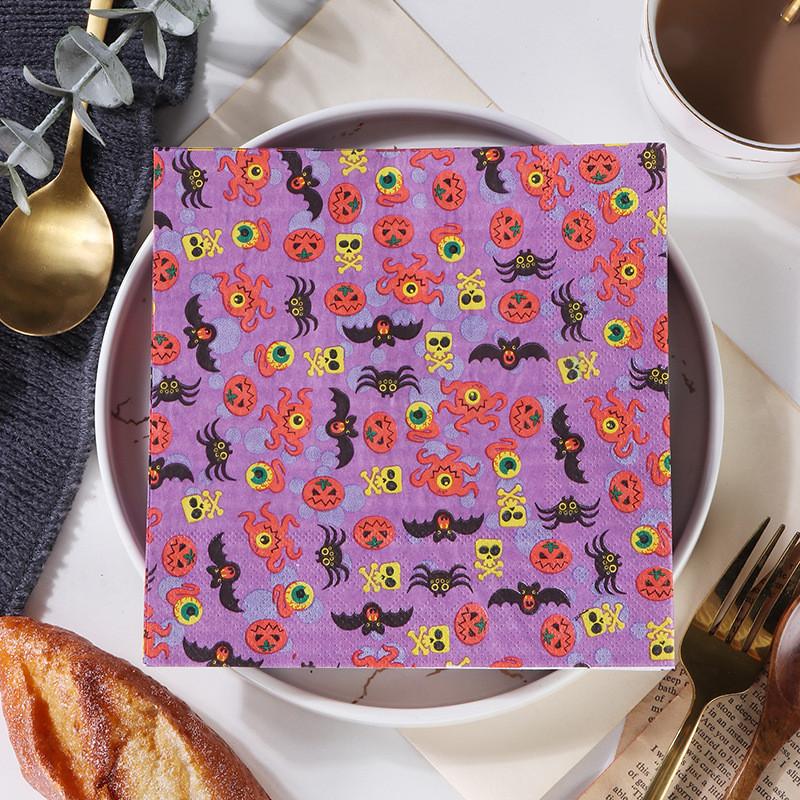 20Pcs Funny Halloween Skull Pumpkin Printed Disposable Napkin Paper Table Dinner Tissues Party Decoration