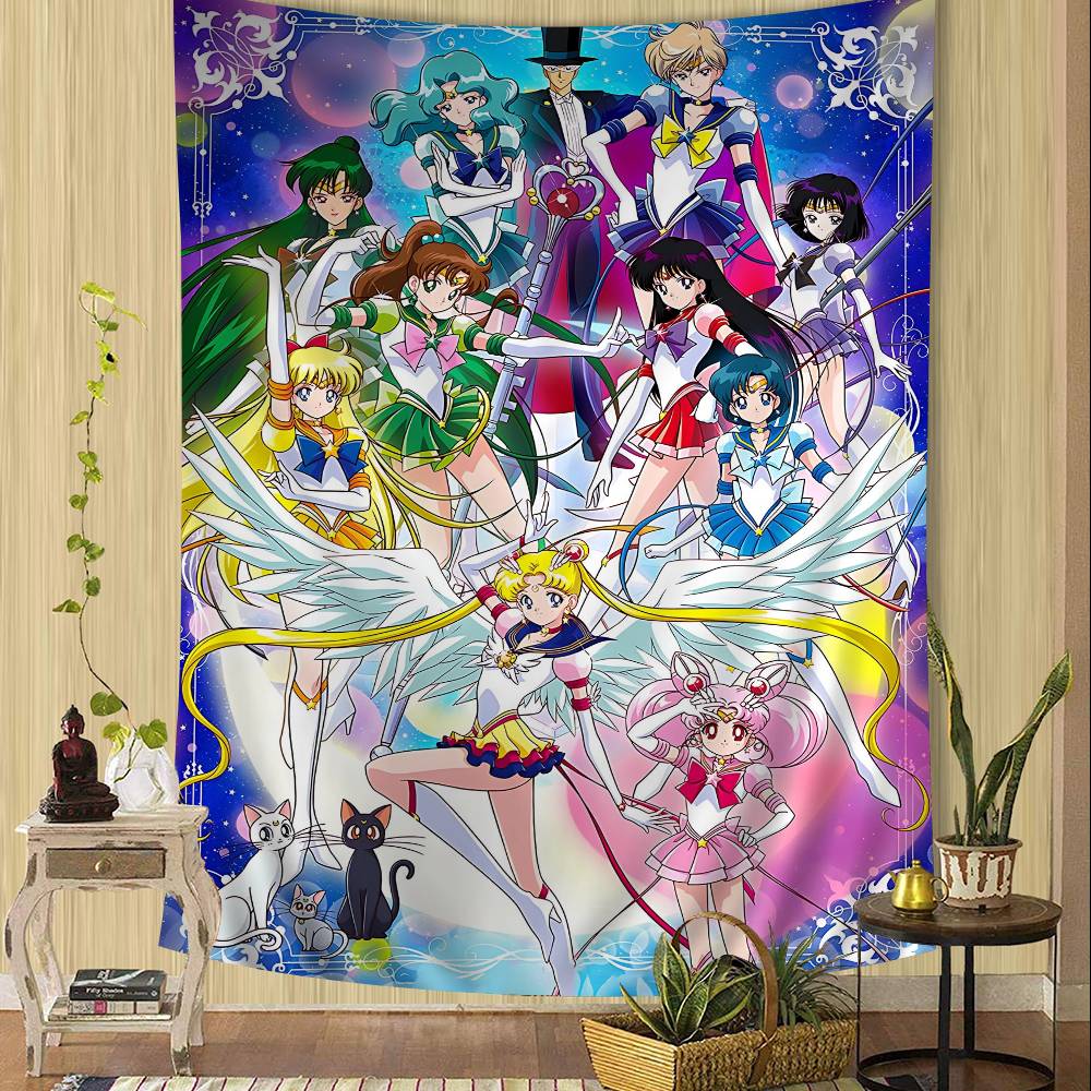 Anime SSailor Lovely MMoon Tapestry Art Printing Japanese Wall Tapestry Anime Wall Hanging Home Decor