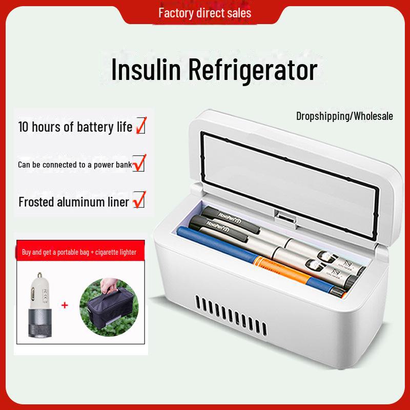 Tragbarer Mini-Kühlschrank für Auto, Zuhause, Medikamente und Insulin