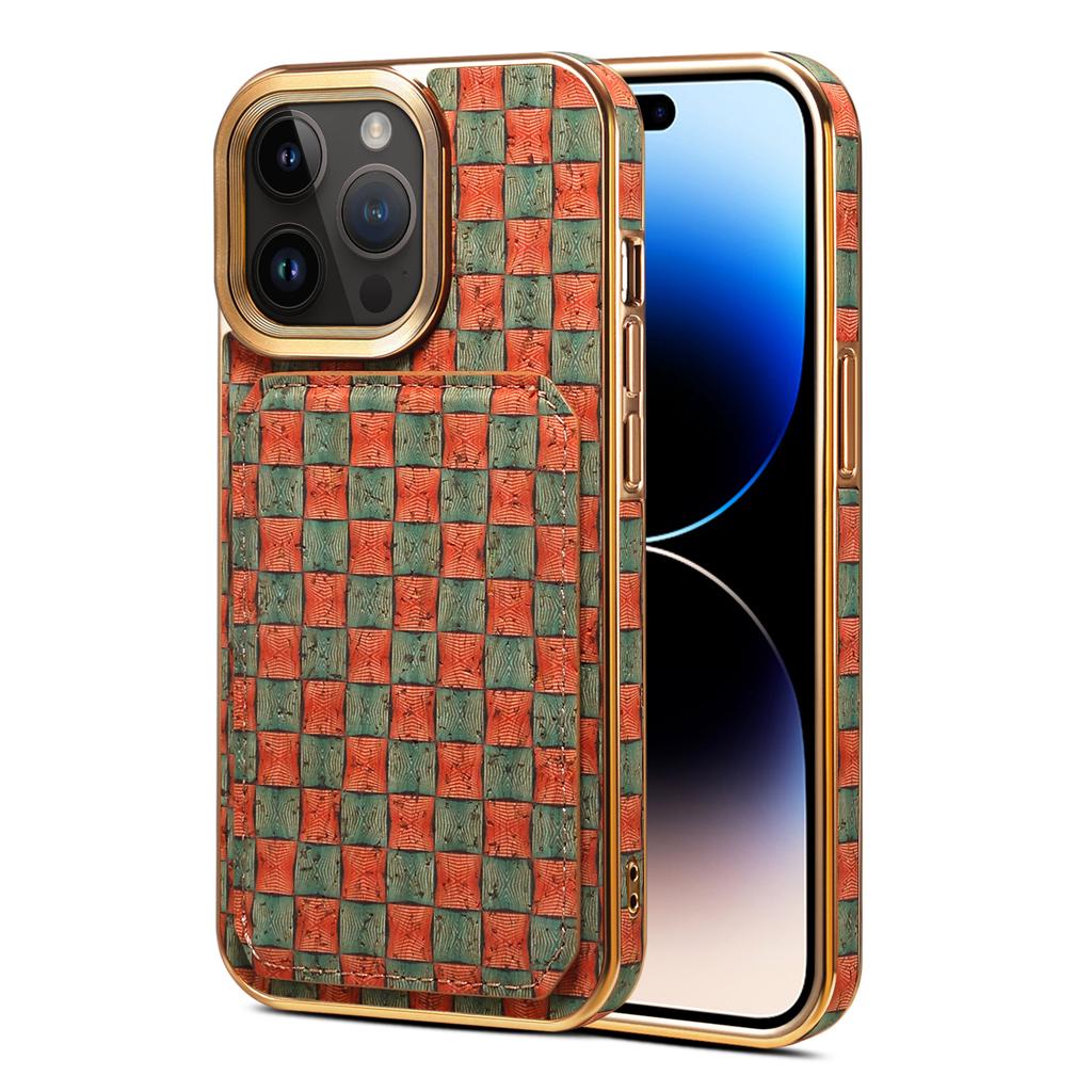 For iPhone 15 Pro Max Card Slots Kickstand Phone Case PU Leather Coated PC+TPU Flower Pattern Printed Cover