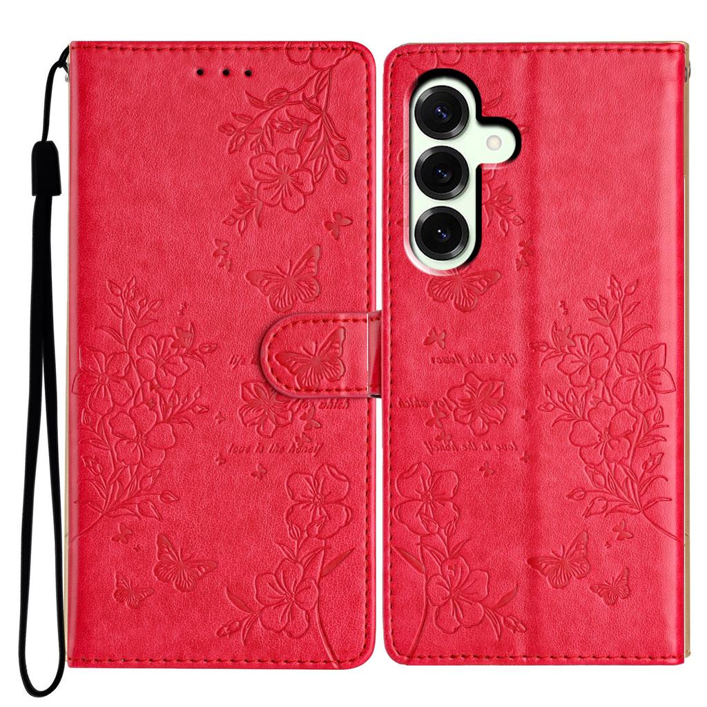 For Samsung Galaxy M36 5G Wallet Phone Case Butterfly Floral Imprint Leather Flip Cover with Strap