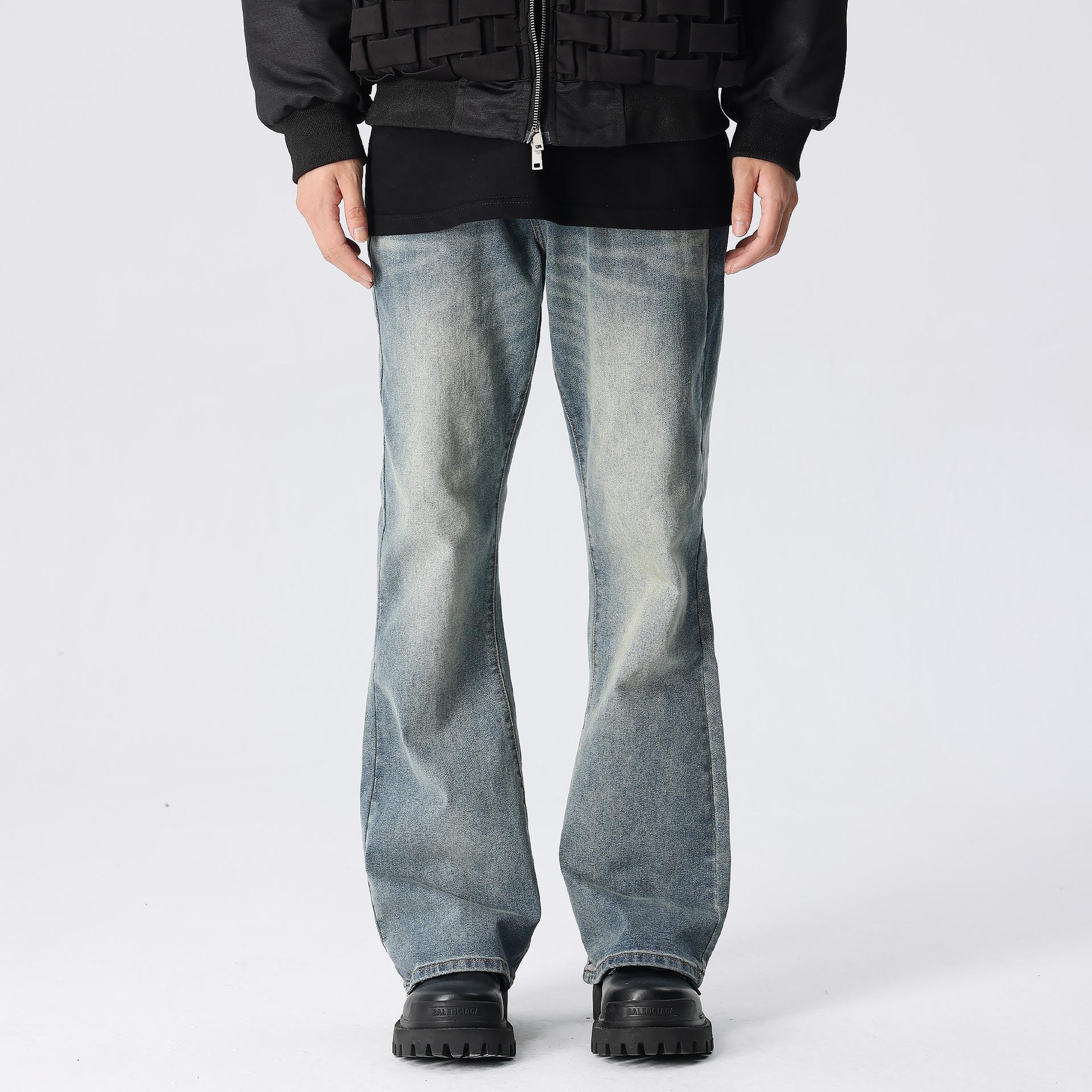 

2026 New Men s Straight-Leg Slightly Flared Jeans, Washed High-Street Loose-Fit Trousers 3XL синій