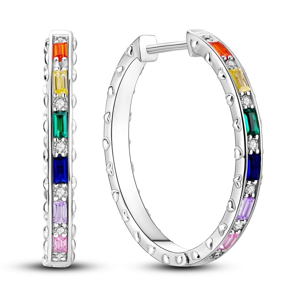 925 Silver Earring Sparkling Colorful Zircon Hoop Earring Round Shape Pendientes Fine Jewelry Gift For Woman