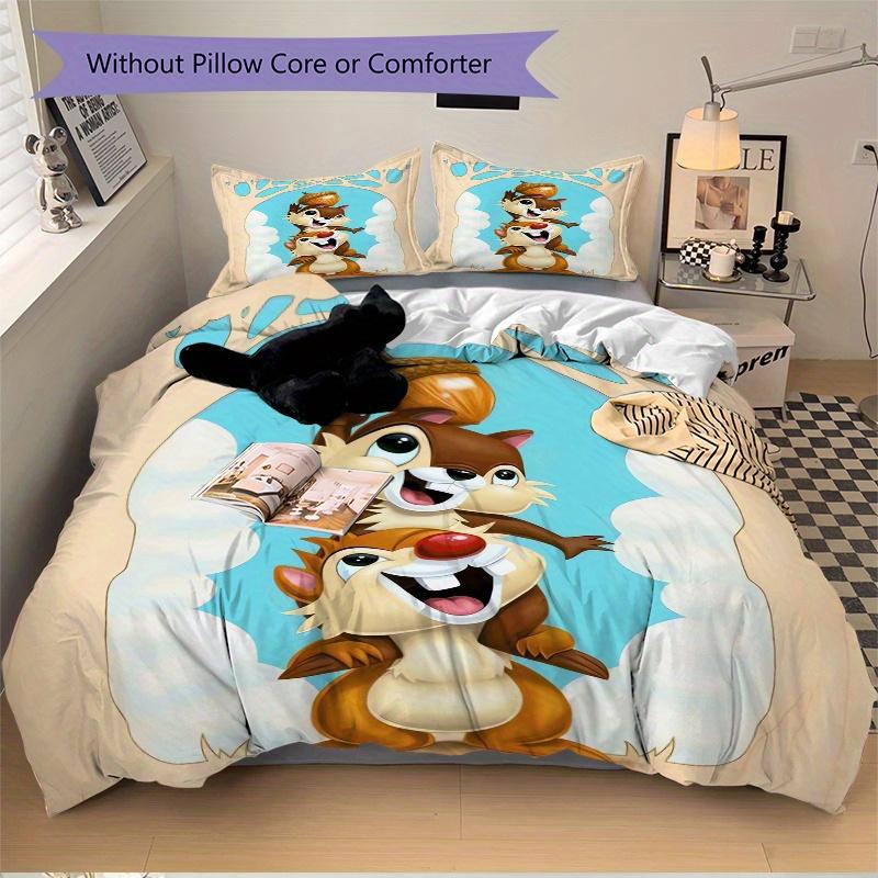 3pcs Chip & Dale Acorn Adventure Quilt Cover Set - Soft & Comfortable Polyester Fabric, All-Season Breathable Comforter Set For 1 Quilt Cover & 2