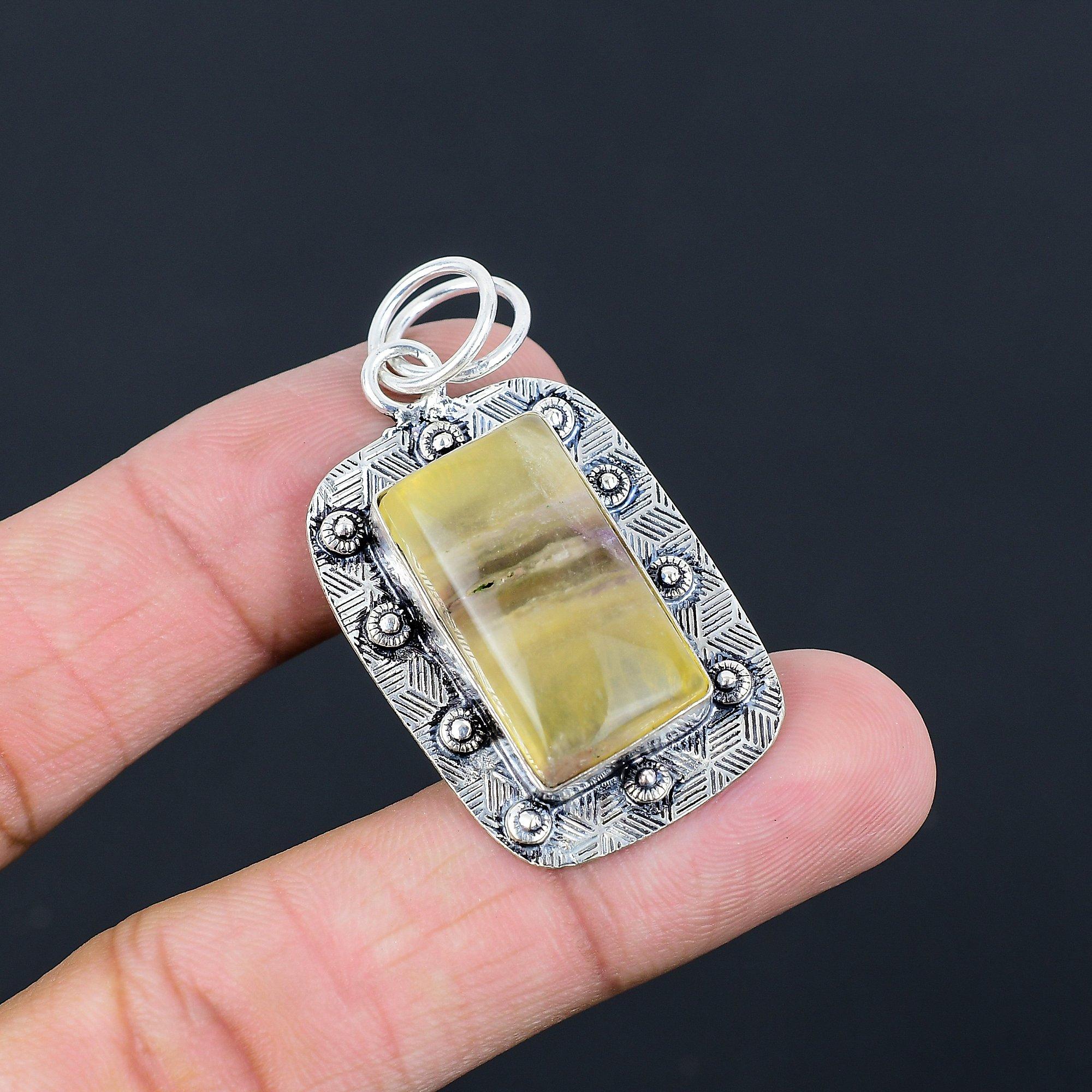 

925 Silver Natural Multi Fluorite Elegant Bezel Anniversary Boho Pendant Jewelry