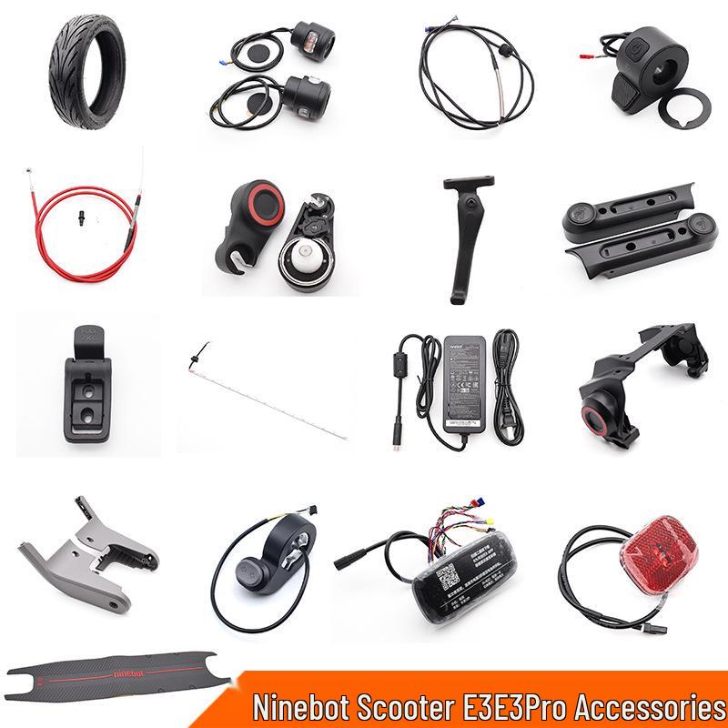 Ninebot E3/E3Pro Scooter Parts: Controller, Dashboard, Tires, Motor, Fender, Shock Absorber, Foot Pad.