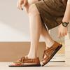 Men Handmade Simple Flats Brown Sandals Summer Roman Sandals Black white Leather Beach Shoes Plus Size