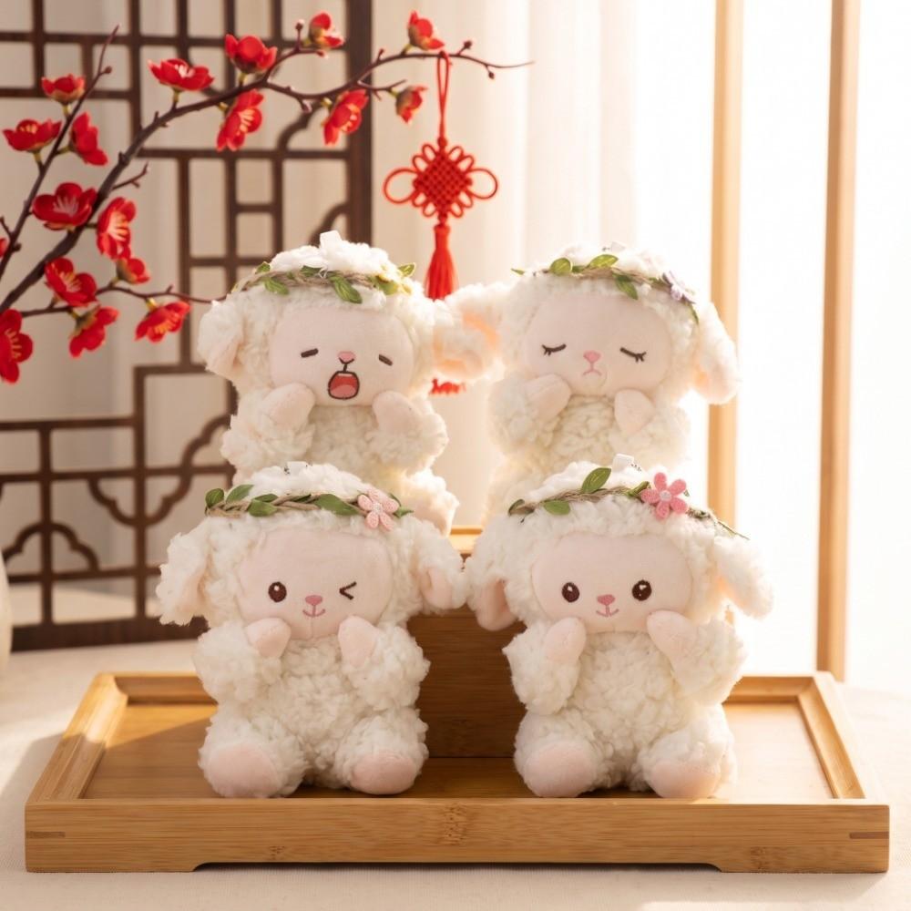 Sheep Mini Sheep Plush Keychain Wreath Flower Soft Lamb Doll Ornament Children Toys