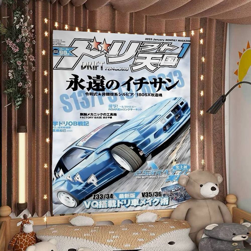 JDM Car Japan Retro 90s Printed Large Wall Tapestry Cheap Hippie Wall Hanging Bohemian Wall Tapestries Mandala INS Home Decor