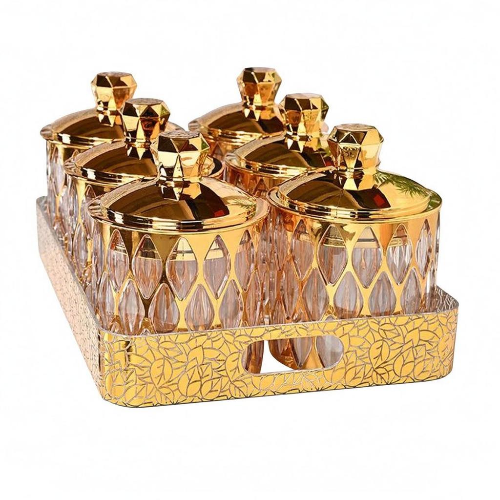 6 Pieces Decorative Storage Jar Set Transparent Lidded Faceted Airtight Canister