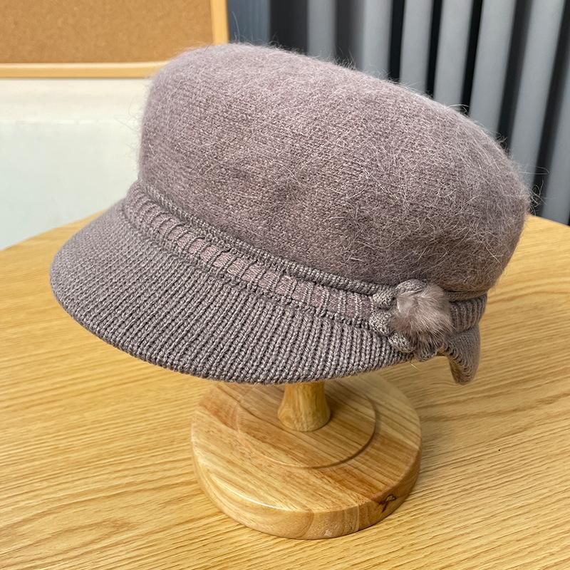 Rabbit Fur Fisherman Hat for Women, Winter Warm Pullover Knitted Hat for the Elderly, Cold-proof Mom Hat, Sun-shading Duckbill Cap
