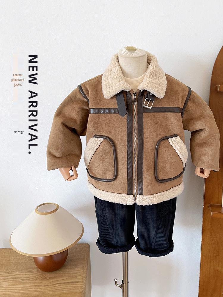 Nausicaä 2025 Vinter Barns Semsket Ståkragekåpe, Gutter og Jenters Lappeteppe Pels Topp.