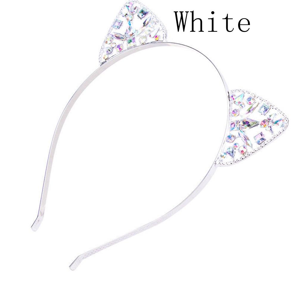 

Fashion Glitter Metal Girls Costume Party Cosplay Rhinestone Hair Band Cat Ear Headband білий