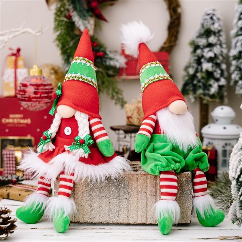 Party Red Green Gnome Doll Ornament Holiday New Year Decoration Supplies for Indoor Outdoor Garden Yard Decoration Gift