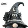 Hexerei Dekor Zaubererhut Gesichtsloser Gnom Figur, Mystische Haus Statue mit Halbmond Pentagramm Schwarzer Rose Dunkle Retro Dekoration Runen Anhänger,