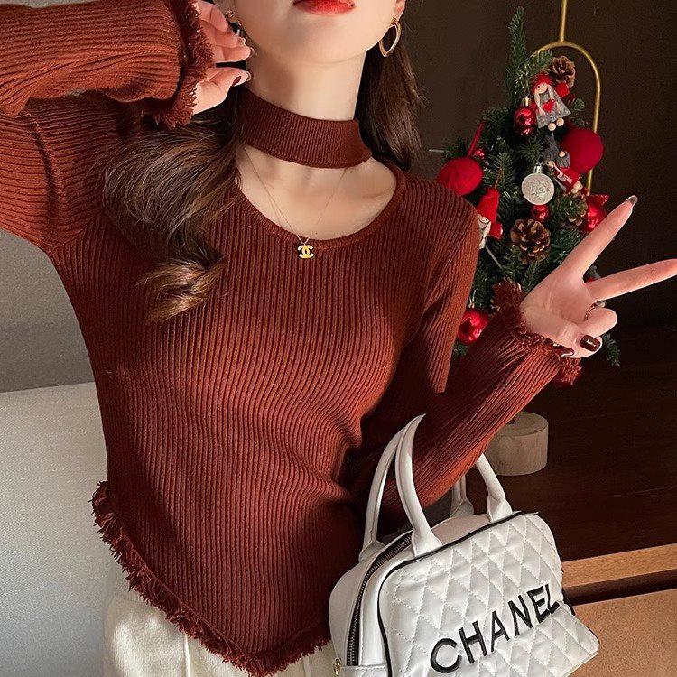 

Women s Knitted Round Neck Halter Top - French Chic Autumn/Spring Style S (80-95 jin)