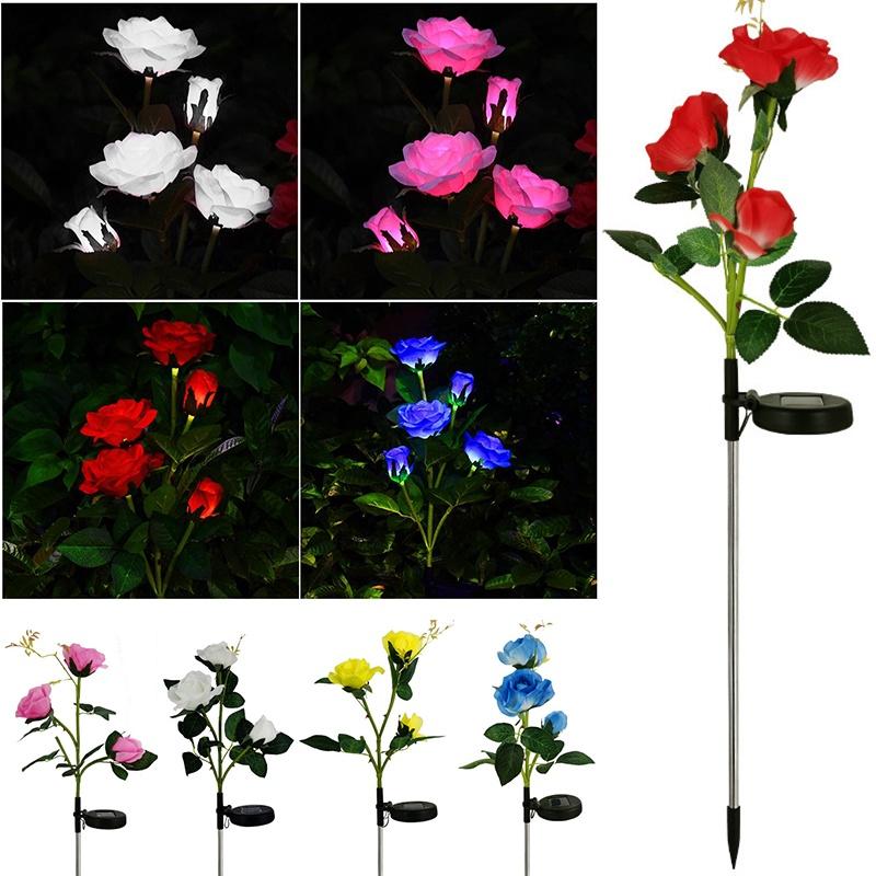 Color-changing Solar Rose Led Lights For Outdoor Garden Pathway Waterproof Lamp