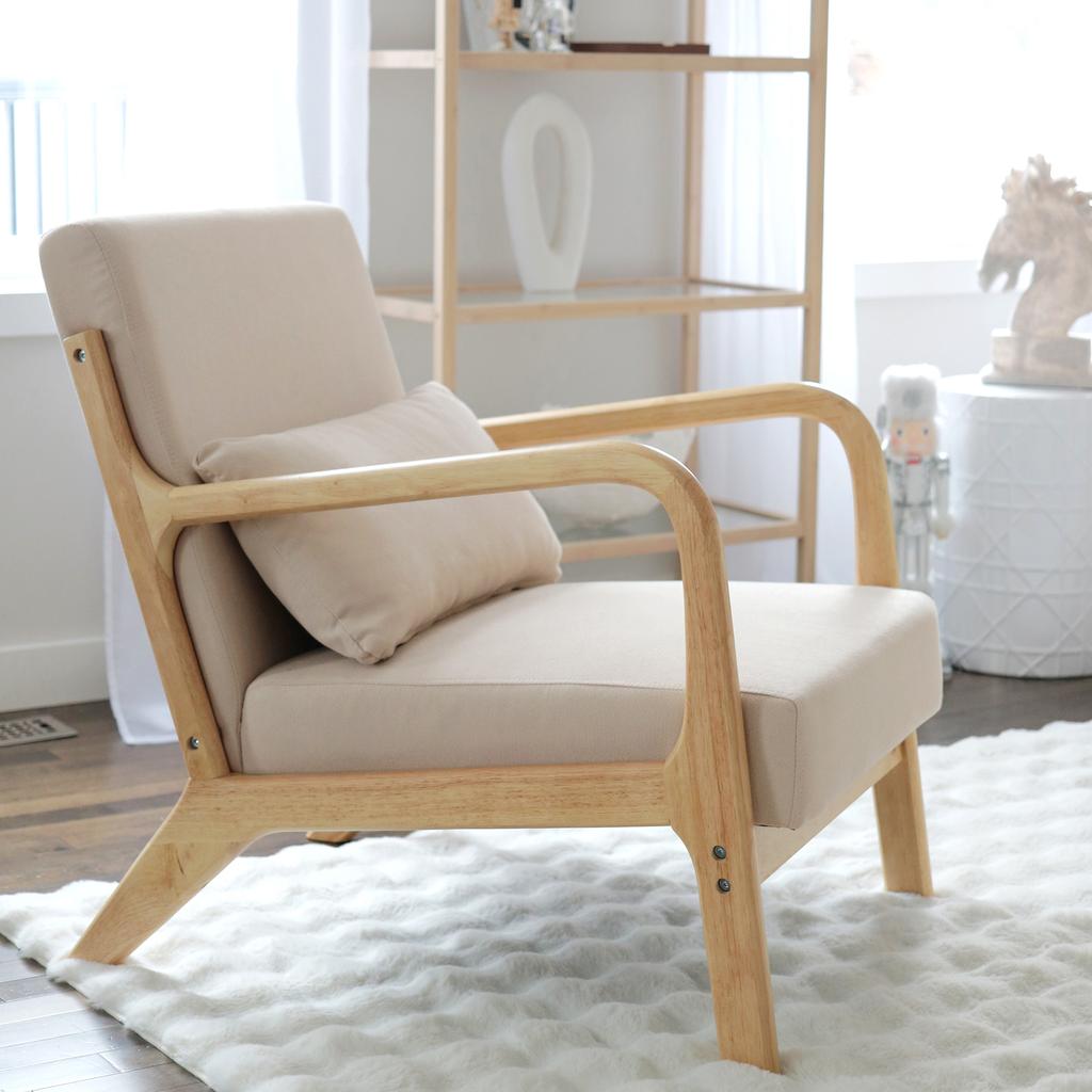 Velvet armchair with wooden frame. S-shaped spring padding and cushion. 61x78x76cm. Beige