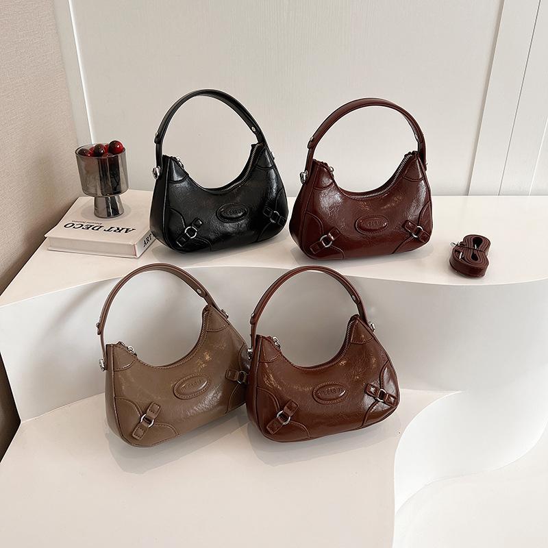 2025 new French niche design underarm bag retro shoulder messenger bag solid color fashionable versatile dumpling bag
