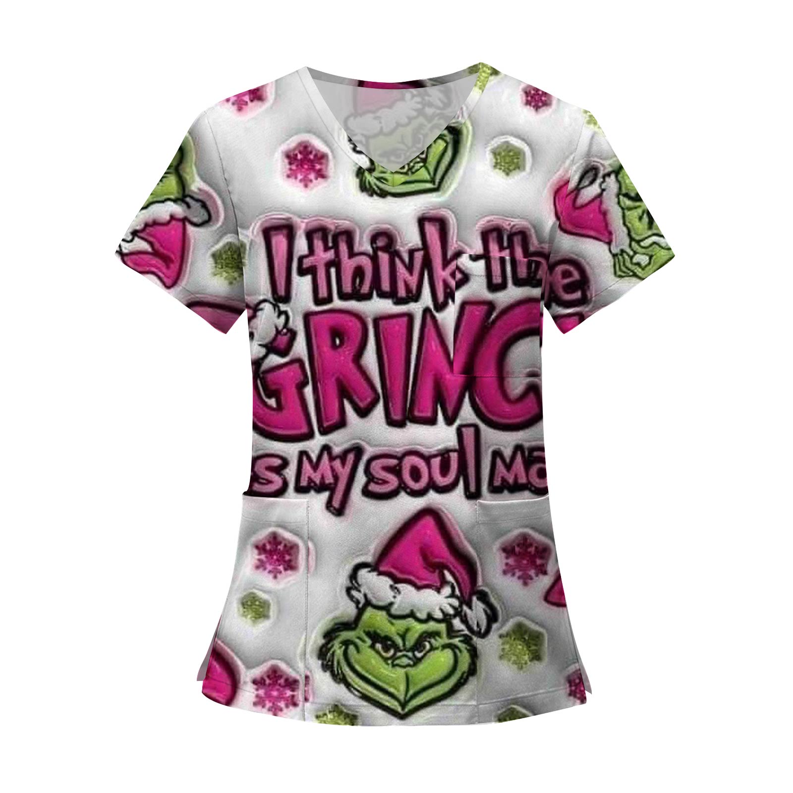 

Женские модные топы с короткими рукавами и V-образным вырезом с принтом, рабочие футболки с карманами M