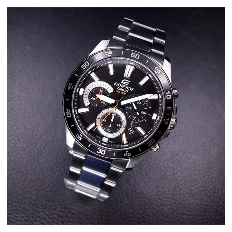 Casio EDIFICE Simple Fashion Casual Quartz Movement Stainless Steel Strap Japanese and Korean Watch Men's Watch Black Dial EFV-570D-1AVUEF