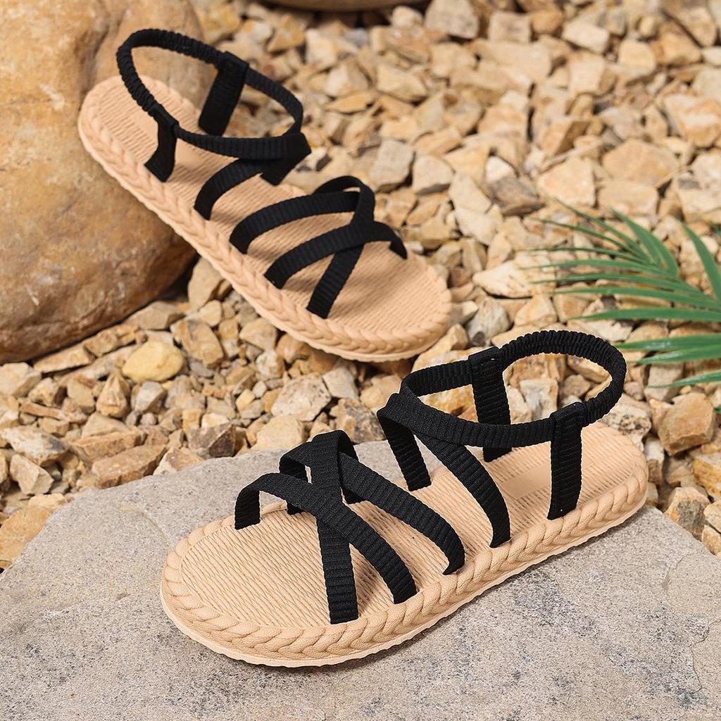 Summer New Imitation Grass Woven Travel Women's Flat Heel Sandals, Wearing Linen Soled Sandals Outside, Women's Beach Slope Heel Slippers