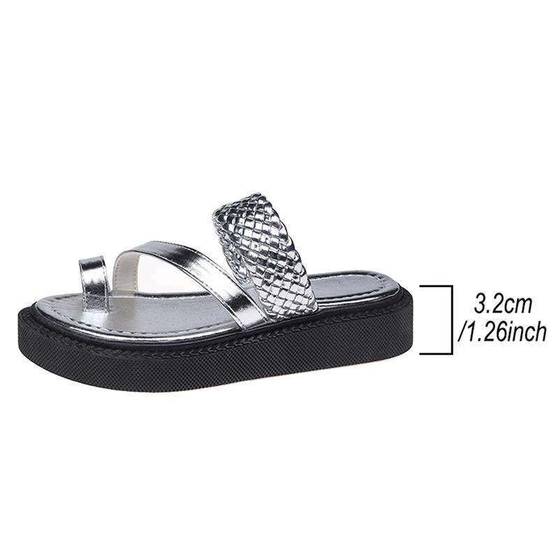 Fashion Silver Clip Toe Woven Slippers Women Beach Non Slip Thick Platform Slides Female Fashion Comfortable Slip On Wedge Sandal Mujer