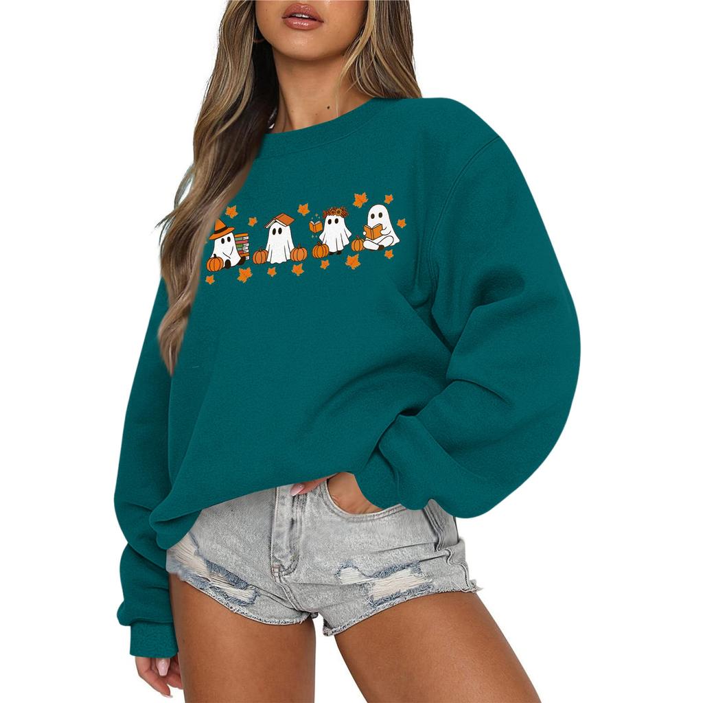 Women's Casual Fashion Round Neck Long Sleeve Halloween Printed Sweatshirt