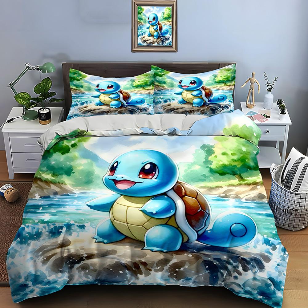 Σετ κλινοσκεπασμάτων Pokemon Squirtle 10 μεγεθών, 3 τεμάχια, κρεβάτι King size, μαξιλαροθήκη, κάλυμμα κρεβατιού ενηλίκων, σετ κρεβατιού για δώρα