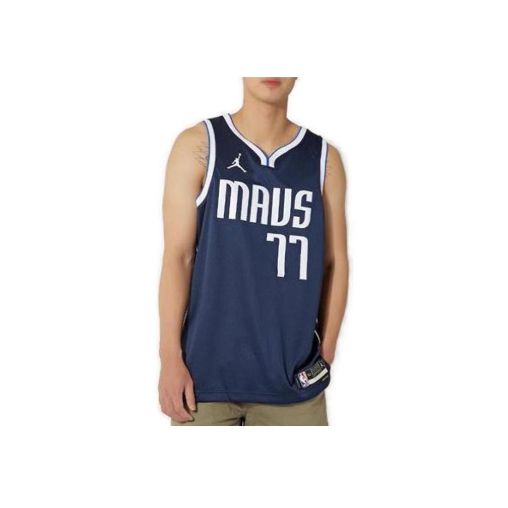 Jordan Pure Color Logo Print Mesh Basketball Jersey, Luka Doncic #77, Dallas Mavericks Men Jerseys Navy-Blue DO9523-420