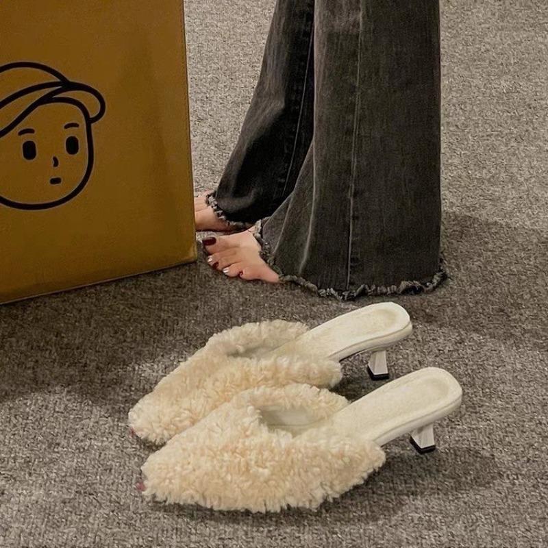 Fashion New Slippers Casual Shoes Woman Pink Slides Shallow Butterfly-Knot Med Cover Toe Fur Flip Flops Pantofle Luxury Plush Pumps
