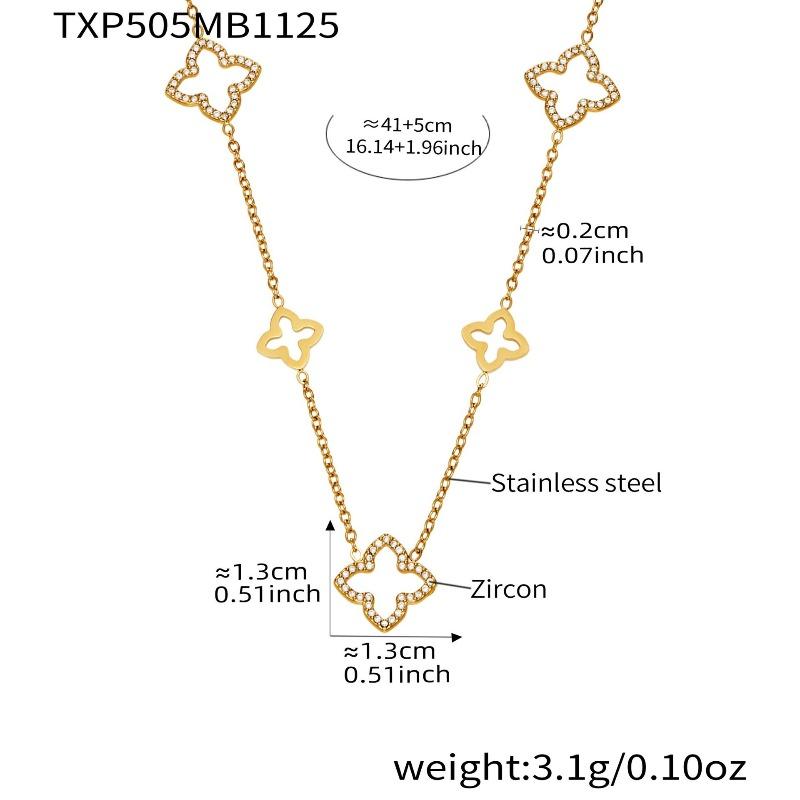 3PCS Stainless Steel Hollow Clover Zircon Earrings Ring Necklace Simple Light Luxury Jewelry Set