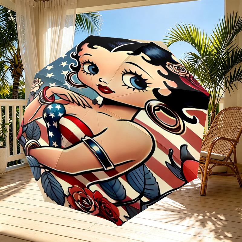 Sexy Doll Print Automatic Open Close Umbrella, Portable Foldable Umbrella, for Outdoor Commute Camping Trip, Ideal Birthday Gift