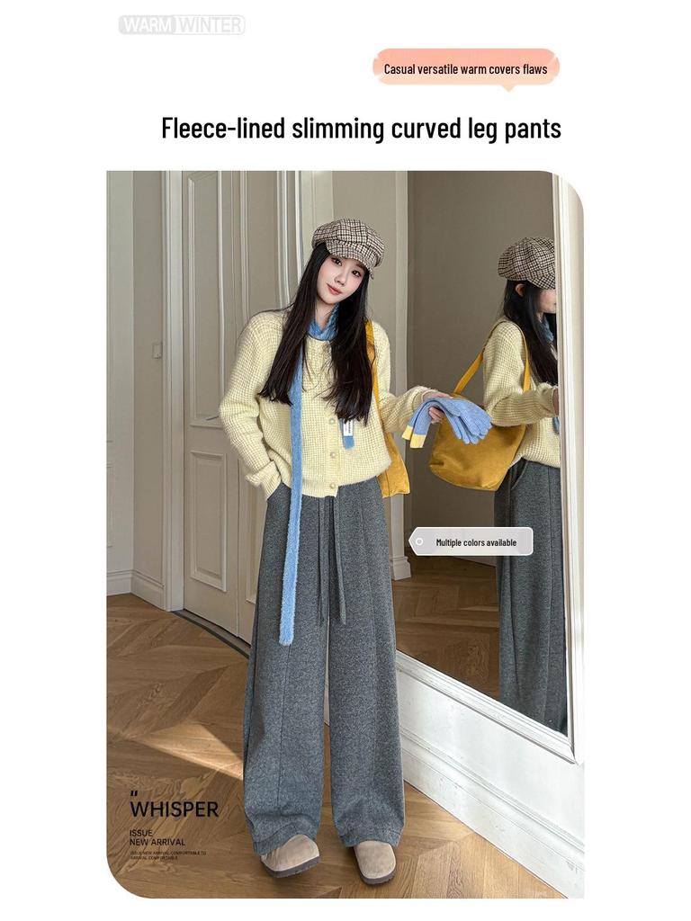 Women's Plus Size High Waist Wide Leg Pants - Fluffy, Thick, and Slimming for Autumn/Winter