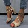 Fashion Shoes Female 2024 Plus Size Ankle-wrap Women's Sandals Peep Toe Office Sandals Women Metal Decoration Buckle Strap Shoes Women