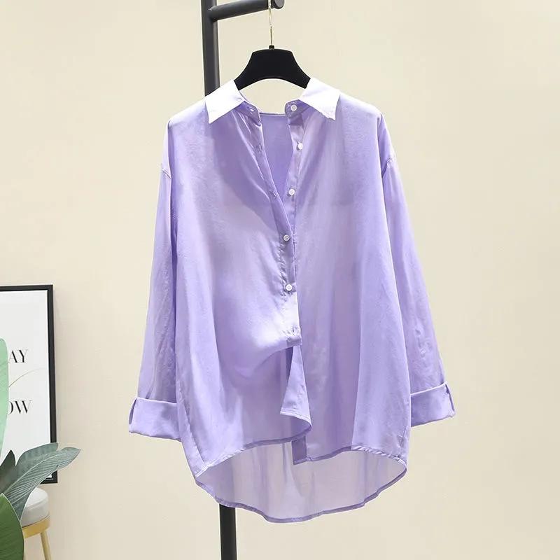 Solid Solor Thin Shirt Women's Spring/summer Korean version Long sleeved Sunscreen clothing Female Loose Casual Top