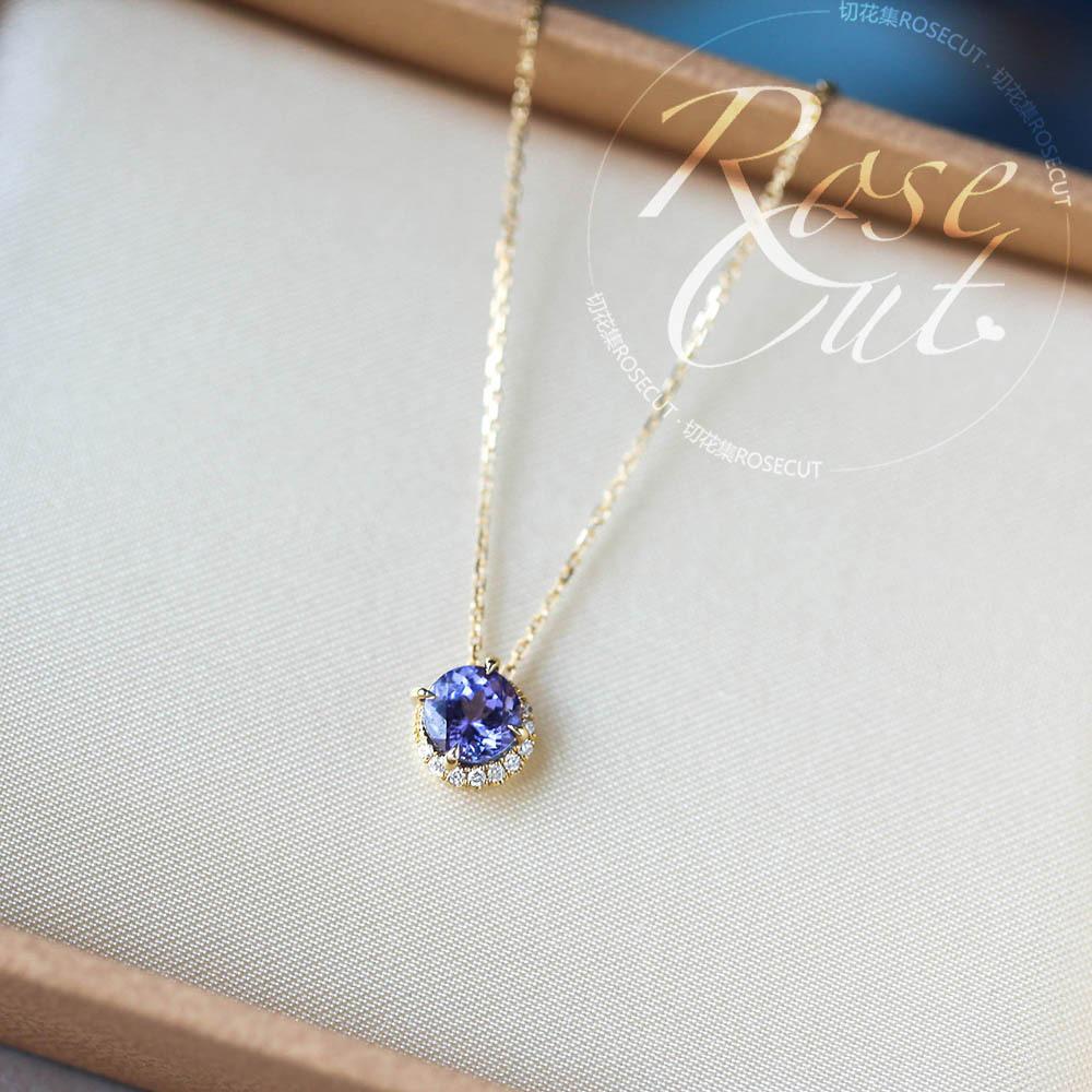 S925 Sterling Silver Clavicle Chain with 14k Gold-Plated Tanzanite Zirconia Pendant Necklace Gold 45cm Adjustable