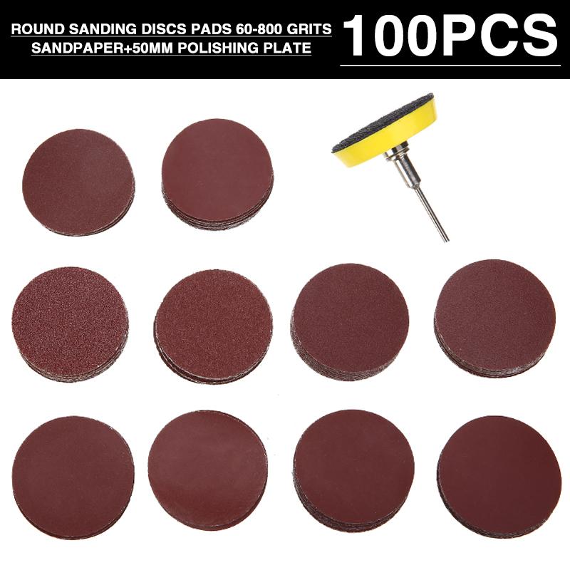 

PDTO 100 шт. круглые шлифовальные диски, подушечки, зернистость 60-800, наждачная бумага + полировальная пластина 50 мм