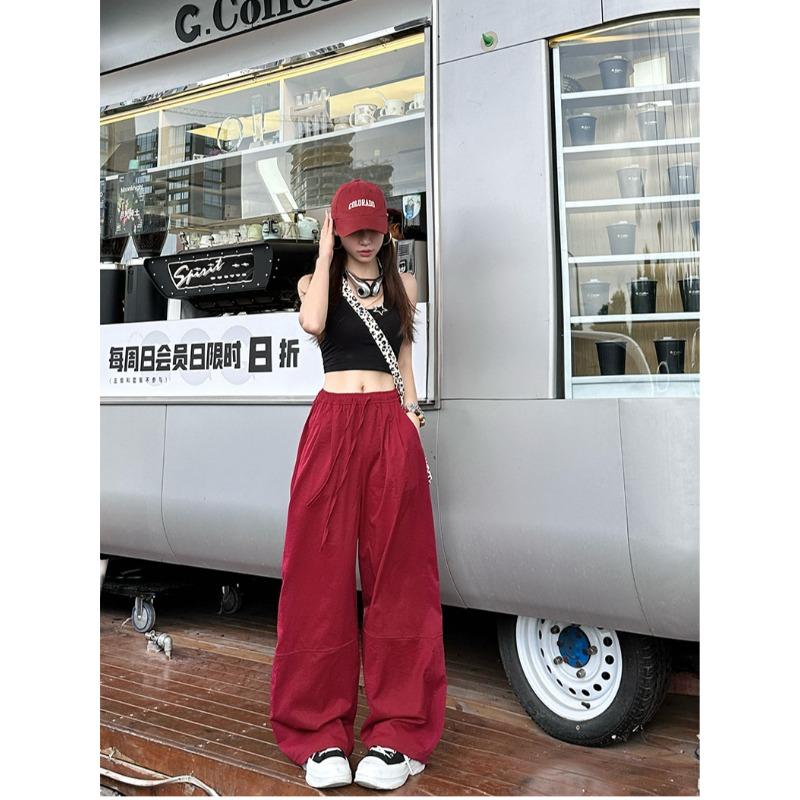 High Street Hottie Harlan Pants Women's Red Lazy Wind Jazz Slack Sports Loose Wide Leg Casual Pants