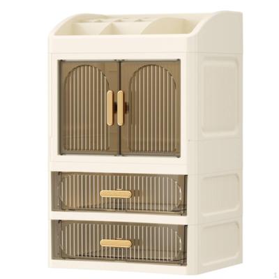 Cosmetic Storage Cabinet Divided Desktop Vanity Organizer Clear Makeup Box for Dressing