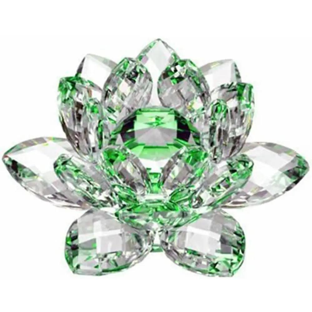 Hue Reflection Crystal Lotus Flower 3 Foots Sturdy Glass Lotus Feng Shui Decor Lucky Charm Anti-slip Crystal Flower Figurine