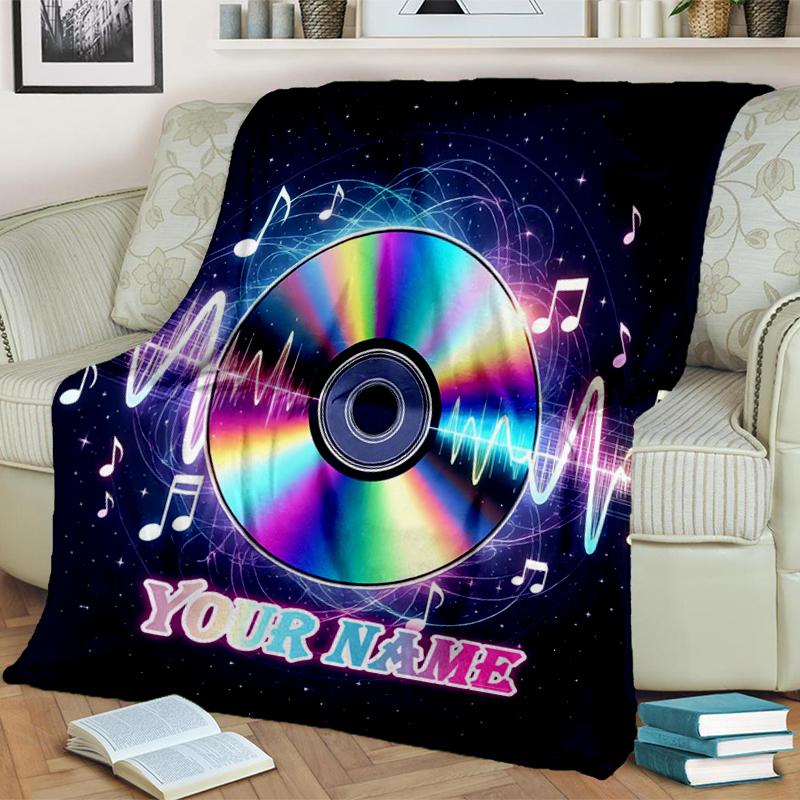 1PC Custom Name Music Waves Flannel Blanket Versatile,all-season Throw Suitable for the Living Room,bedroom,camping,travel,and Gift